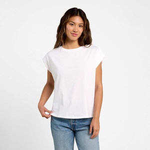 T-shirt court décontracté pour femme, col rond, manches courtes, coupe ample, 100 % coton, couleur unie, écologique - Product Image 1