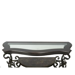 Consolle da 137 cm (L) x 51 cm (P) x 76 cm (A) con piano in vetro, ripiano in MDF, gambe in metallo con finitura a polvere, tavolino da divano con ripiano centrale effetto marmo - Product Image 1