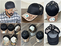 Casquette de baseball de style western de haute qualité en cuir travaillé à la main avec visière en maille et incrustation personnalisée de cartes à jouer As de Pique