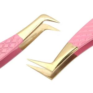 Juego de Pinzas para Pestañas Morje Quirúrgicas de Acero Inoxidable Rosa, Puntas de Precisión con Textura Dentada/Serrada, Longitud de 10 mm para Extensión de Pestañas - Product Image 3