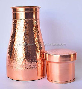 Premium Pure <b>Copper</b> Bedside Water Carafe Set Hammered Pot <b>Copper</b> Glass Cover Nightstand Drinkware Exporter - Product Image 6