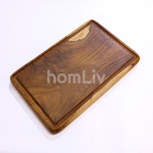 Planche à découper en bois de teck naturel massif avec rainure pour les jus, durable, faite à la main, décorative, pour la viande, le poisson et les fruits - Product Image 4