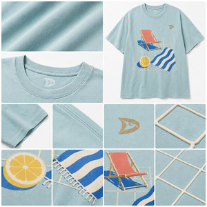 <b>Light</b> Blue Women's Loose Fit T-Shirt With Beach Chair Lemon Print Casual Summer Wear Crew Neck Short Sleeve 100% Cotton Jersey - Product Image 6