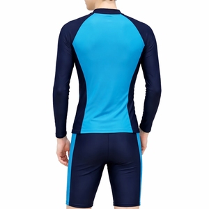 Ensemble de maillots de bain décontractés pour hommes à manches longues, séchage rapide, légers, avec short de compression et design demi-zip, couleur unie - Product Image 2