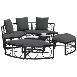 Grand lit de salon modulaire d'extérieur en polyrotin noir, canapés de jardin - Product Image 4