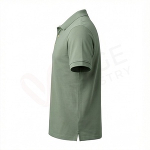 Men's <b>Olive</b> <b>Green</b> Short Sleeve Polo <b>Shirt</b> Cotton Pique Breathable Casual Regular Fit Solid Knitted Design - Product Image 3