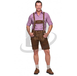 Brightindus 2026 Bavarian Men's Vintage Bundhosen Knee Length Light Brown Long Lederhosen (German Oktoberfest Costume) - Product Image 3