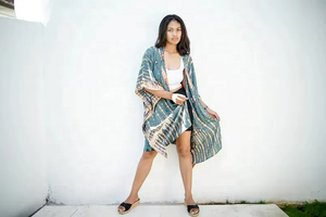 Nuevo Kimono de Playa para Mujer, Estilo Casual, con Estampado Floral Tejido y Tie Dye Azul, Cintura Natural, 100% Algodón, Verano 2026 - Product Image 3