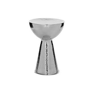 Tabouret de bar et table d'appoint en métal aluminium poli et argenté Table basse décorative moderne en métal martelé et aluminium - Product Image 3