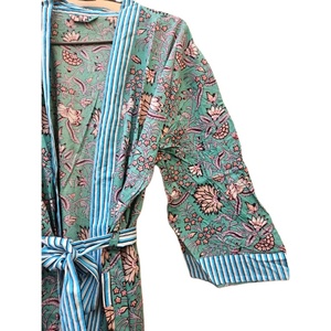 Kimono acolchado de algodón 100% para mujer, Kimono estampado a mano de longitud larga, ropa de verano suave, vestido informal para verano y primavera - Product Image 3