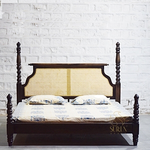 Traditional Solid Wood <b>Bed</b> Caned Headboard Bedroom Furniture Custom Wooden <b>Bed</b> <b>Frame</b> for Home Hotel Villa - Product Image 1