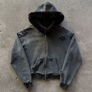 Vente en gros de sweats à capuche zippés brodés en polaire pour hommes, sweats d'hiver, commande en gros - Product Image 4