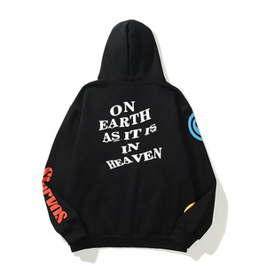 Sweat-shirt à capuche en coton polaire imperméable noir imprimé « On Earth As It Is Heaven » pour homme, coupe classique, style streetwear, hiver, ODM 300g - Product Image 1