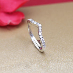<b>Handmade</b> Diamond Curved Wedding Ring Elegant Wedding Band 925 Sterling <b>Silver</b> Ring <b>Jewellery</b> for Women and Girls Wear - Product Image 4