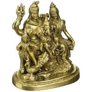 Handmade 5 Inches Brass <b>Statue</b> of <b>Shiva</b> Parivar for Gifting Indian Sculpture - Product Image 2