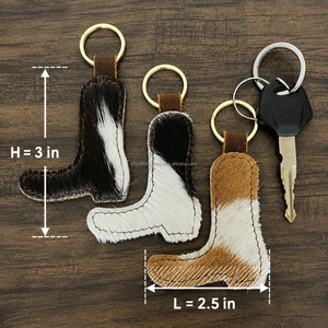Porte-clés en cuir véritable OEM ODM pour femme, fait main, en cuir de vachette à poils, breloque de sac en forme de botte de cowboy, accessoire cadeau - Product Image 2