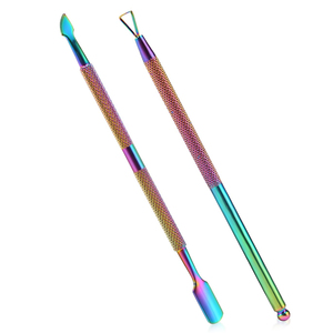 2 pièces, pousse-cuticules et coupe-cuticules multicolores avec étui de rangement, pousse-cuticules professionnel, dissolvant de vernis à ongles - Product Image 1