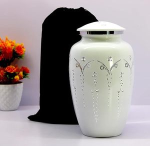 Urna Decorativa de Metal Blanco de Lujo con Tapa – Jarra de Almacenamiento Artesanal con Tallado Floral para Decoración del Hogar, Sala de Estar, Entrada, Centro de Mesa - Product Image 6