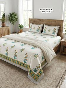 Vente flash : drap de lit king size en pur coton, imprimé à la main, avec 2 taies d'oreiller réversibles à fermeture éclair, literie de chambre disponible à la vente - Product Image 3