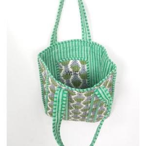 Sacs fourre-tout miniatures en coton matelassé faits à la main, style bohème, avec deux ouvertures, imprimé à blocs, petit sac réutilisable pour le déjeuner - Product Image 2