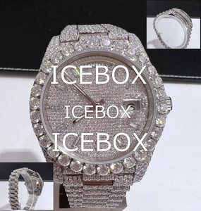 Montre numérique personnalisée en acier inoxydable bicolore avec verre Moissanite, étanche 10 bars, fermoir bracelet, incrustation de pierres VVS - Product Image 2