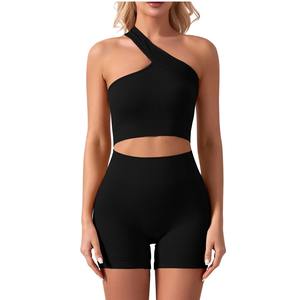 Ensemble soutien-gorge et short de yoga respirant à compression pour femme, séchage rapide, extensible, coupe en V, dos froncé, vêtements de sport fitness avec doublure en Spandex - Product Image 2