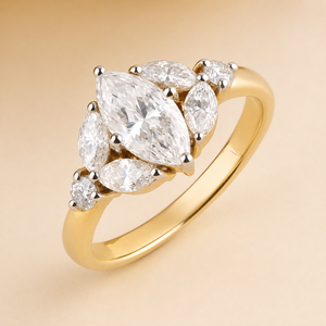 VVS1 Marquise Cut Diamond Engagement <b>Ring</b> for Women 10K Vermeil Yellow <b>Gold</b> Moissanite Floral Cluster Promise Wedding <b>Ring</b> - Product Image 3