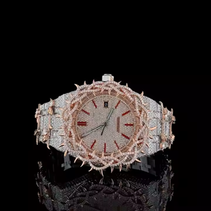 Montre Classique de Luxe en Or Rose de Haute Qualité avec Diamants Moissanite VVS Sertis, Affichage Analogique, Style Hip Hop, Verre Quartz pour Affaires - Product Image 1