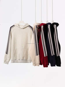 Fabricante de ropa al por mayor personalizado 380 Gsm sudaderas con capucha mezcla de algodón a rayas Unisex sudaderas con capucha de gran tamaño - Product Image 3