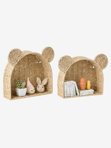 <b>Rustic</b> style seagrass wall <b>shelf</b> kid nursery room woven rattan floating racks unique mouse design wall crafts supplier wholesale - Product Image 2