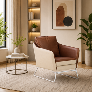 Fauteuil d'appoint moderne de luxe rembourré, fauteuil contemporain en tissu et cuir, canapé individuel scandinave pour la maison - Product Image 2