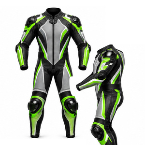 Men <b>Green</b> Black White Leather Motorcycle Racing Suit One Piece Breathable Protective Armor - Product Image 1