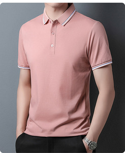 Polo d'été fin en coton pour homme, haut de gamme, en soie de mûrier, avec logo personnalisé brodé ou imprimé, idéal pour les affaires - Product Image 1