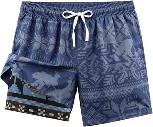 Shorts de bain décontractés pour hommes à imprimé géométrique, séchage rapide, avec cordon de serrage, taille mi-haute, en polyester, personnalisables, vente en gros, ODM - Product Image 1
