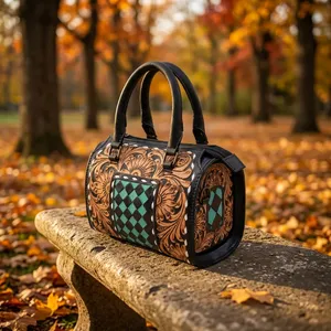 Vintage Women's <b>Handbag</b> Genuine Leather Bags Shoulder Bags Checkered Pattern Leather <b>Handbags</b> for Women - Product Image 5