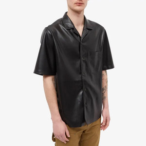 New Arrival Wholesale Price High Quality Breathable <b>Half</b> Sleeve Genuine Leather Made <b>Button</b> Closure <b>Shirts</b> - Product Image 1