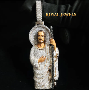 Pendentif Saint Iced Out en Moissanite et Zircon Cubique, Breloque Religieuse, Collier Plaqué Or et Argent, Bijoux Hip Hop - Product Image 1