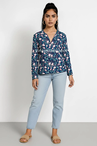 Veste en coton matelassée respirante brodée à la main avec motif floral, confortable, élégante, douce, col en V, fermeture à bouton unique, manches longues - Product Image 4