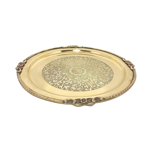 Assiette de service Thali en laiton massif de designer, grande taille, pour dîner traditionnel, Pooja, repas festifs, vaisselle haut de gamme - Product Image 1