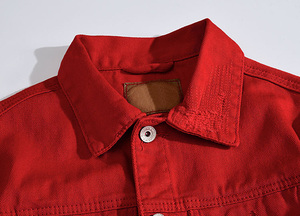 Men's <b>Red</b> Denim Jacket Turn-down Collar Single Breasted Casual Ripped Hole Design Autumn Slim Fit Cotton <b>Material</b> - Product Image 3