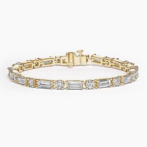 Pulsera de tenis con diamantes de corte redondo y baguette alternados, engastados en bisel, de eternidad completa - Product Image 1