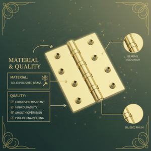 บานพับประตูทองเหลืองแท้คุณภาพพรีเมียม |   บานพับงานหนักแบบโบราณ | บานพับลูกปืนแบบเรียบสำหรับประตู หน้าต่าง และอุปกรณ์เฟอร์นิเจอร์ - Product Image 5