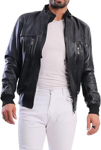 Blousons de motard pour hommes en cuir véritable de haute qualité avec logo personnalisé, style urbain tendance, noirs, hiver, avec fermeture éclair, vente en gros - Product Image 5