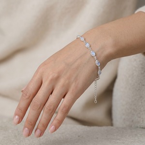 Natural Rainbow Moonstone <b>Bracelet</b> 925 Sterling Silver Adjustable Link <b>Bracelet</b> <b>Gemstone</b> Jewelry Minimalist Elegant Gift For Her - Product Image 3