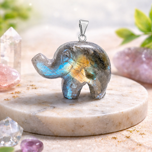 Blue Agate Carved Elephant Charm Handmade Silver Plated Animal Charm figurine Lucky Elephant Jewelry Gift For Her - Product Image 2