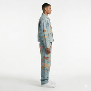 Ensemble veste et jean en denim délavé 14 oz, style vintage, streetwear lourd, tenue deux pièces, personnalisable OEM ODM, vente en gros - Product Image 3