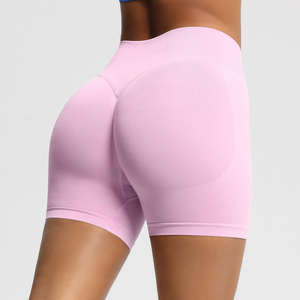 Custom Wholesale Women Hip Lifting <b>Ruched</b> High Waist Breathable Washed Yoga Leggings Workout <b>Shorts</b> Polyester Spandex - Product Image 4
