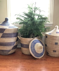 Set of 3 Handwoven Blue & Cream <b>Bath</b> Hamper Baskets Handmade <b>Storage</b> Basket Wholesale eco-friendly Made Viet Nam - Product Image 6