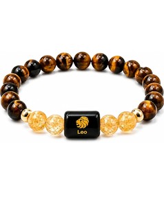 Pulsera de cuentas del zodiaco Leo, ojo de tigre, piedra natural, chapado en oro, joyería clásica unisex, regalo - Product Image 4