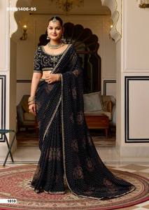 High Quality Georgette with Printed & Meena Border <b>Saree</b>-Embroidered Blouse Collection Supplier from Surat At Wholesale Rate - Product Image 3